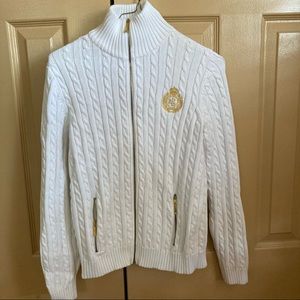 VINTAGE LAUREN RALPH LAUREN WHITE ZIP UP SWEATER